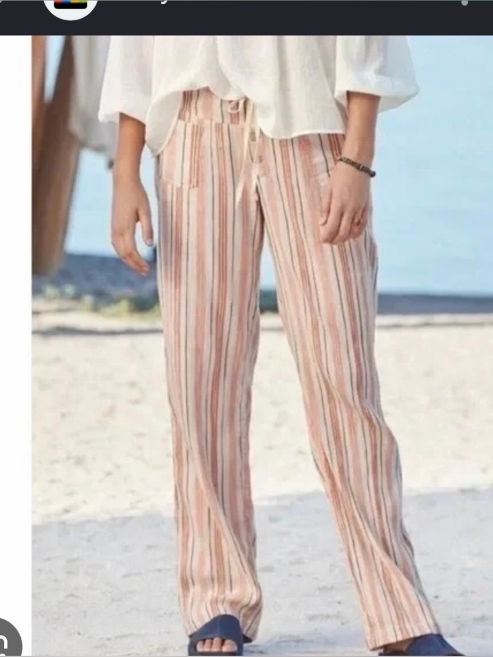 Sundance GiGi Cream Gauze Wide Leg Pants with Orange and Black Accents XXL